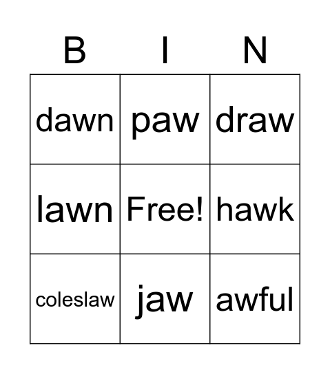 aw words Bingo Card