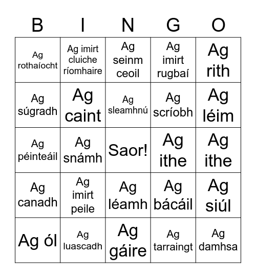 Caitheamh Aimsire: Cluiche Biongó Bingo Card