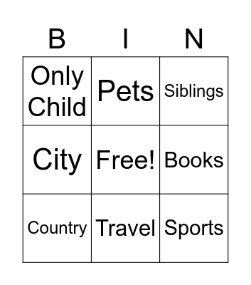 About Me Bingo Card