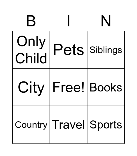 About Me Bingo Card