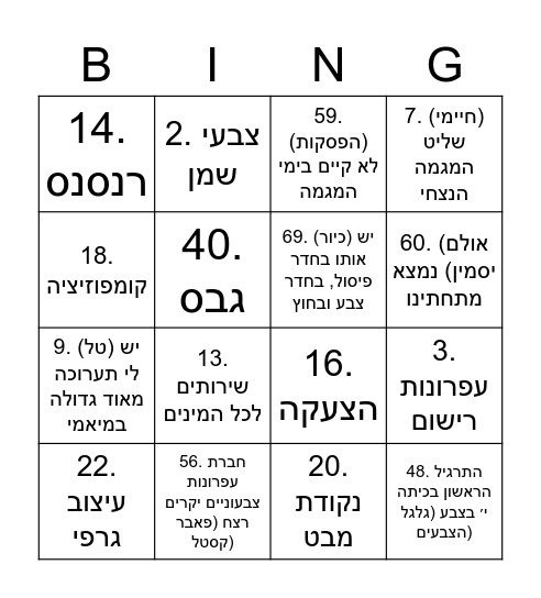 בינגו מחנ"א Bingo Card