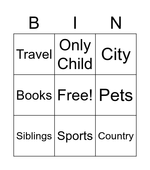 About Me Bingo Card