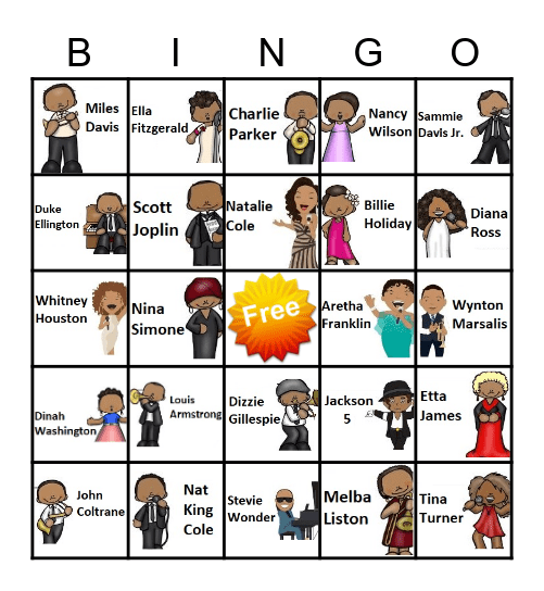 African-American Music Artists Bingo Card