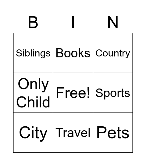 About Me Bingo Card