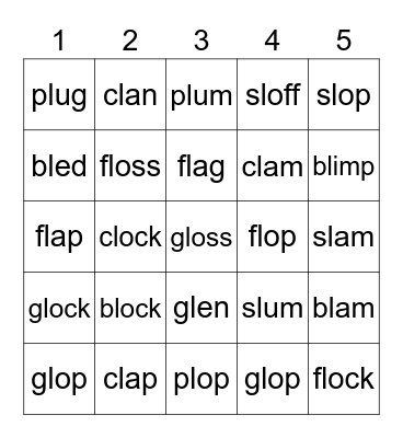 Blast Diagraph blend "L" Bingo Card