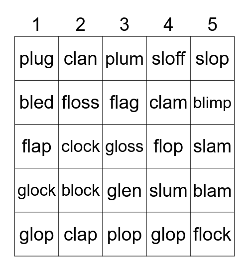 Blast Diagraph blend "L" Bingo Card