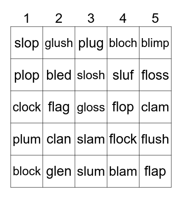 Blast Diagraph blend "L" Bingo Card