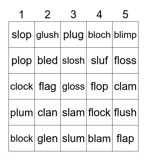 Blast Diagraph blend "L" Bingo Card