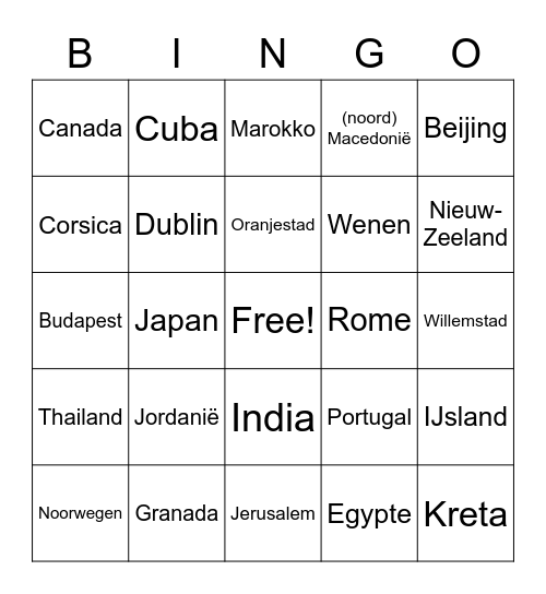 TOURISM BINGO Card