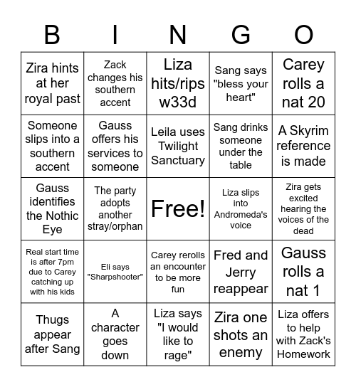 DND Bingo 2 Bingo Card