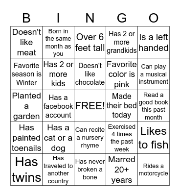 WELCOME BACK Bingo Card