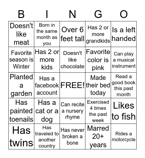 WELCOME BACK Bingo Card