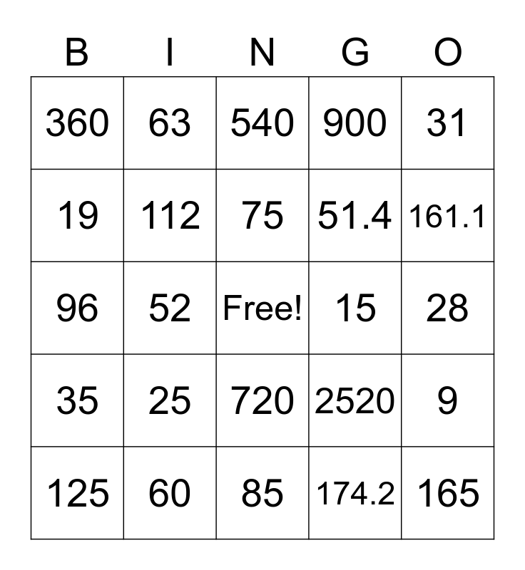 POLYGONS Bingo Card