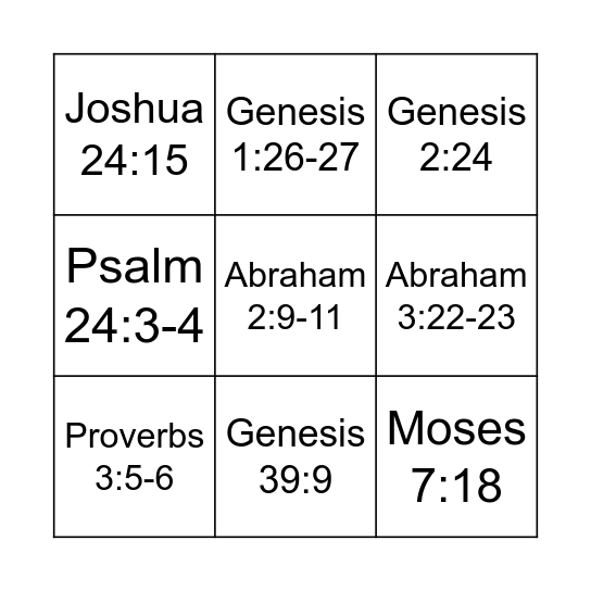 Old Testament Doctrinal Mastery Bingo Card