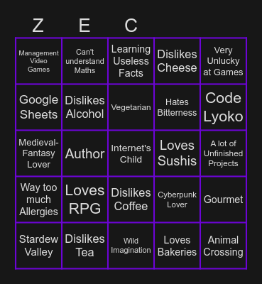 Bingo de Zec' Bingo Card