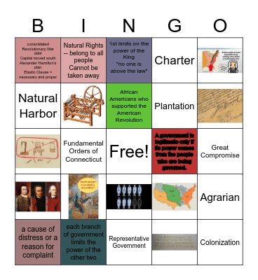 8th Grade U.S. History Review-Benchmark Bingo Card