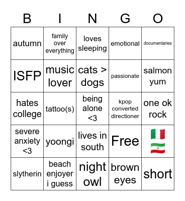 blair’s Bingo Card