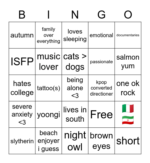 blair’s Bingo Card