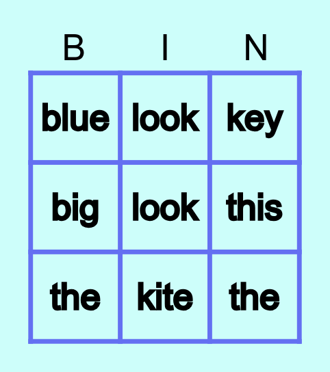 My sight words Bingo Card