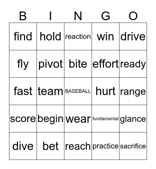 BASEBALL Bingo Card