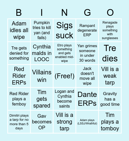 DBingo Roleplay Bingo Card