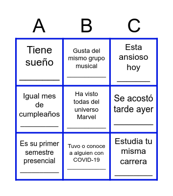 Bingo Humano Bingo Card