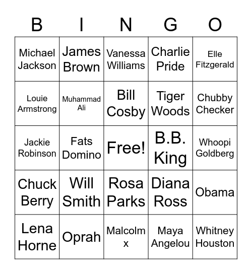 Black Celebrities Bingo Card