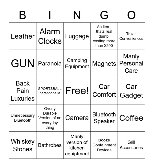 Men's Bougie Bingo Card Bingo Card