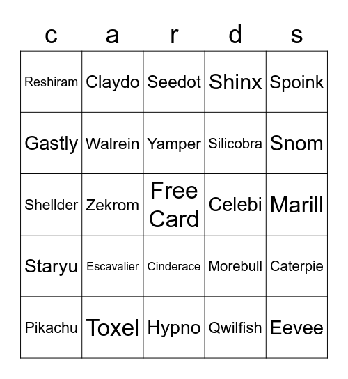 Pokemon Card Bingo Card