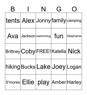 Bucks Lake Bingo Card