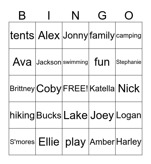 Bucks Lake Bingo Card