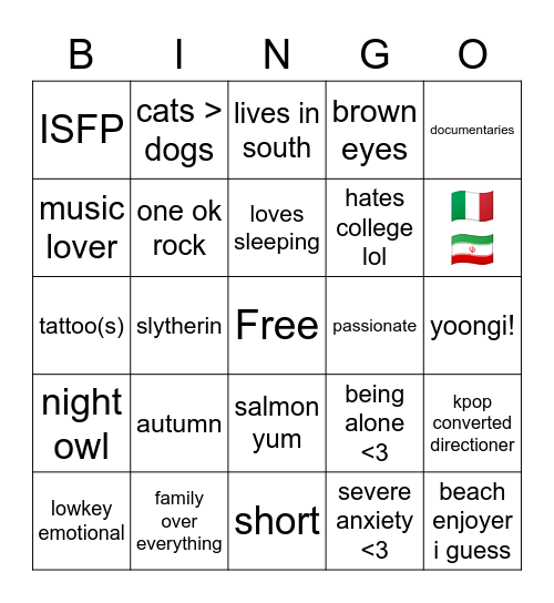 blair’s Bingo Card