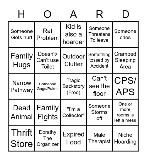 "Hoarders" Bingo Card