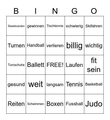 Sportarten Bingo Card