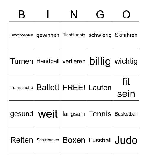 Sportarten Bingo Card