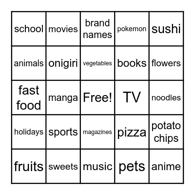 What do you like? Bingo Card