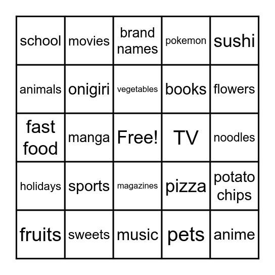 What do you like? Bingo Card