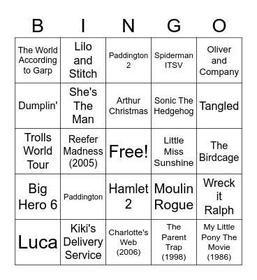 Cas's Movie bingo Card