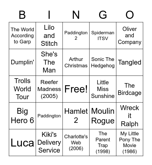 Cas's Movie bingo Card