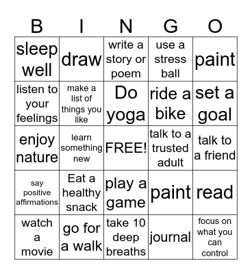 Coping Skills Bingo Card