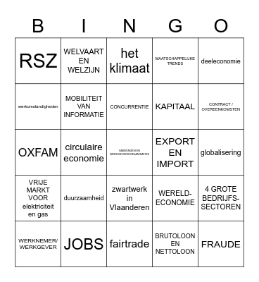 ECONOMISCH, DE WERELD en WIJ Bingo Card