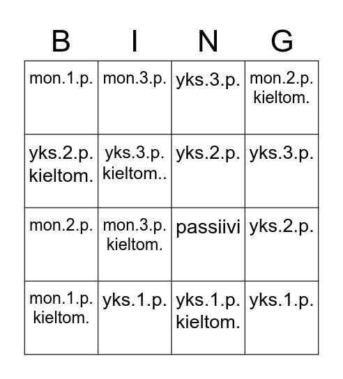 Verbien persoonamuodot Bingo Card