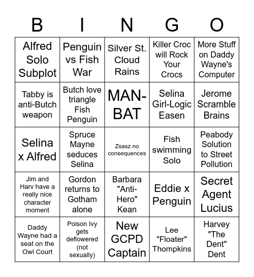 Gotham Bingo Season 3 - Tyrone Bingo Card