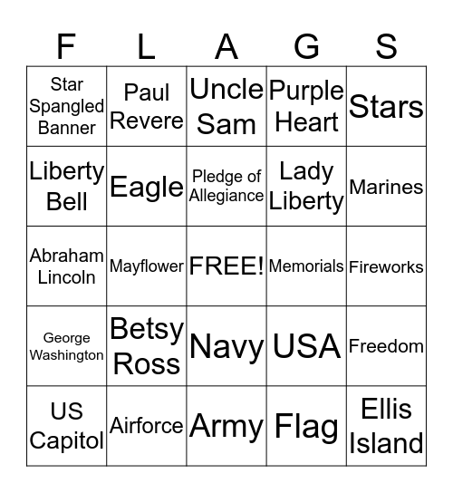 ******PATRIOTIC BINGO****** Bingo Card