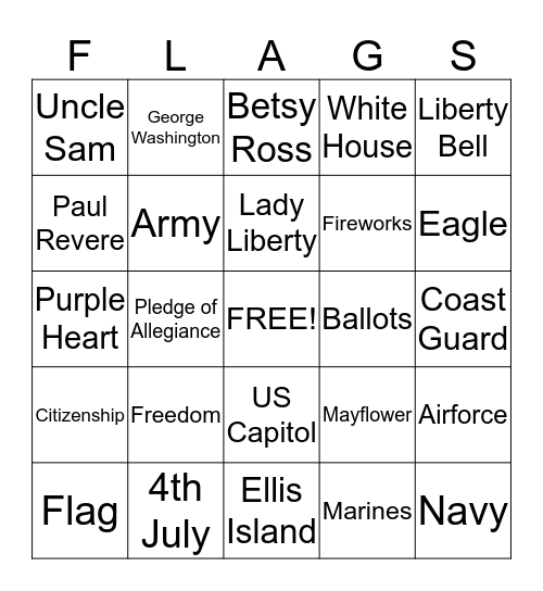 ******PATRIOTIC BINGO****** Bingo Card