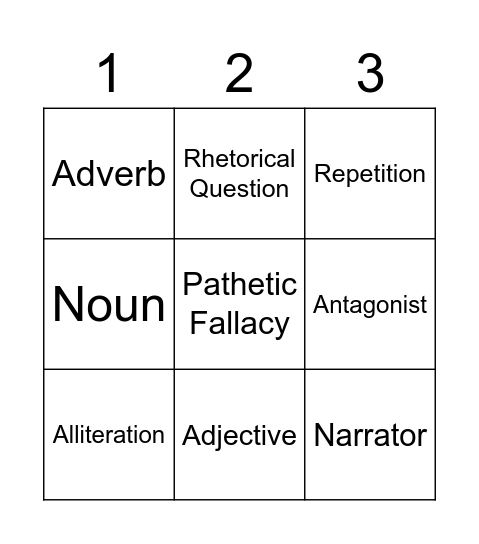 Language Techniques Bingo Card