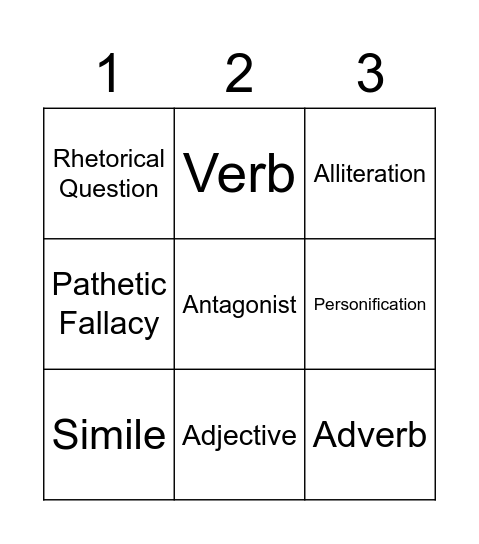Language Techniques Bingo Card