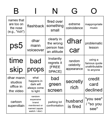 Dhar Mann Bingo v2 Bingo Card