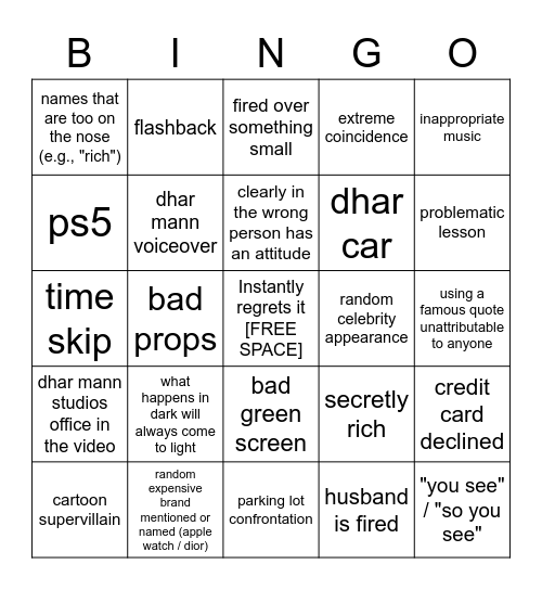 Dhar Mann Bingo v2 Bingo Card