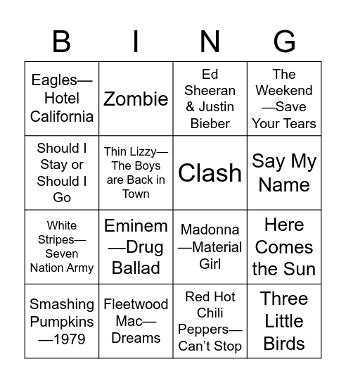 Social Time Bingo Card